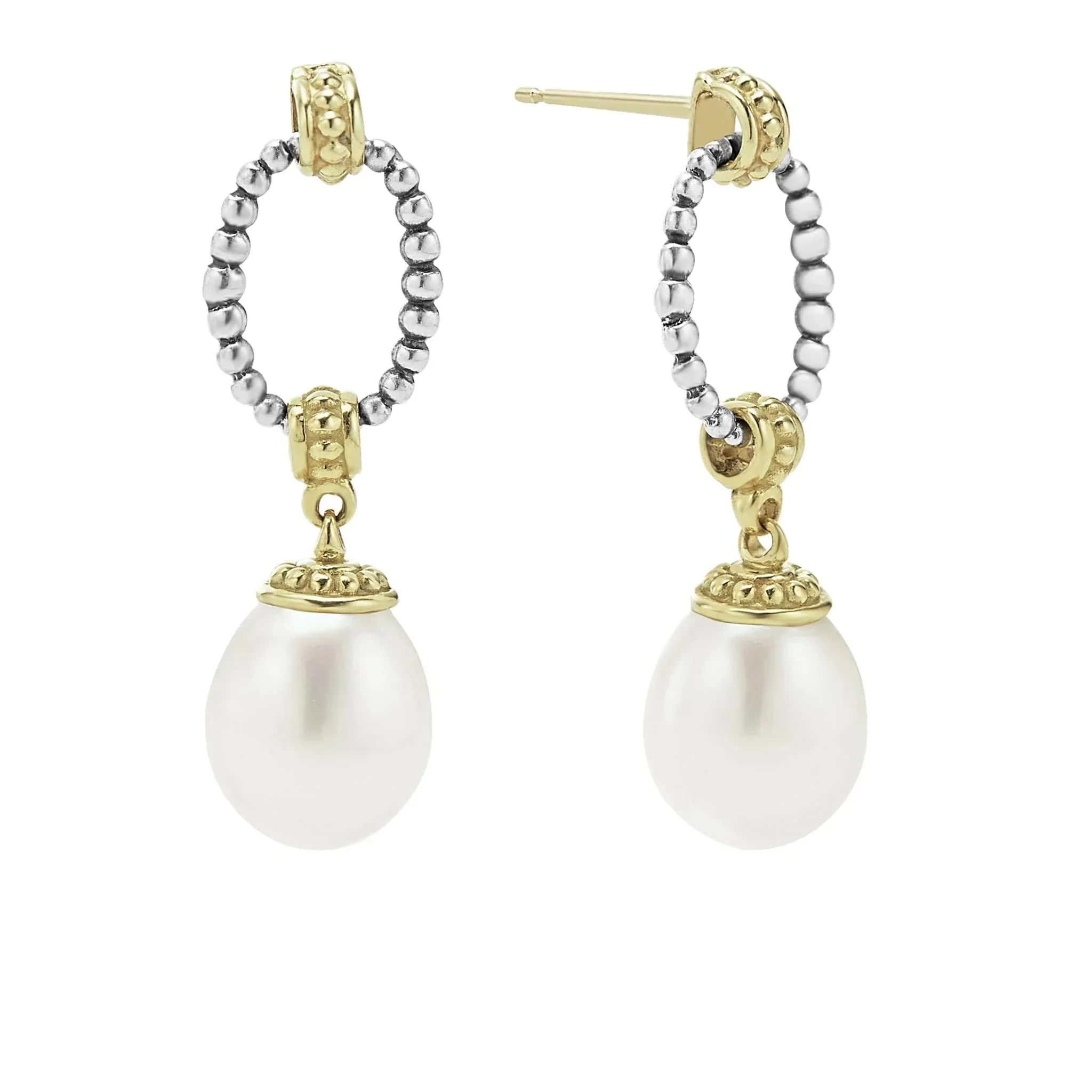 Two-Tone Oval Drop Pearl Earrings - Image 3