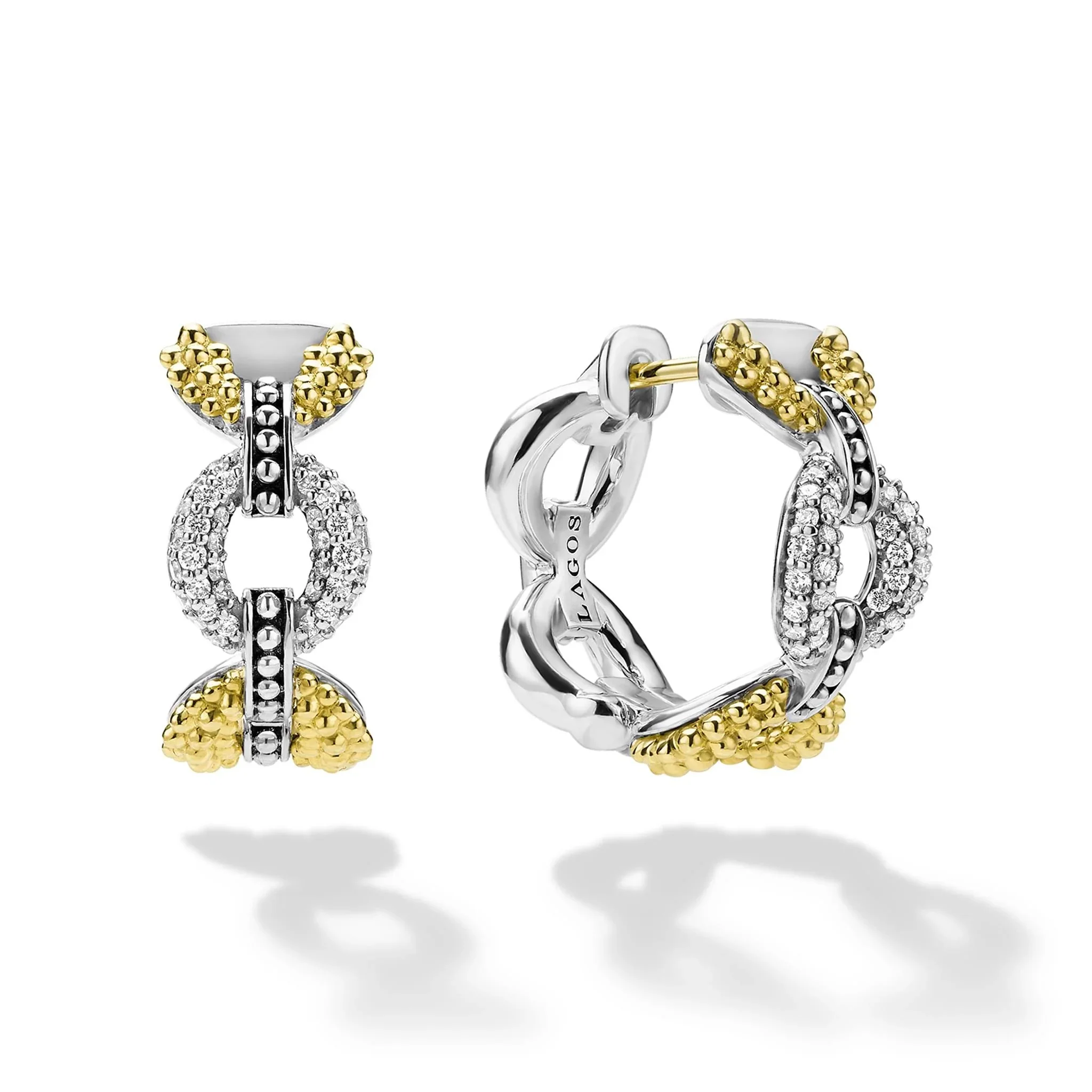 Two-Tone Petite Link Diamond Hoop Earrings - Image 2