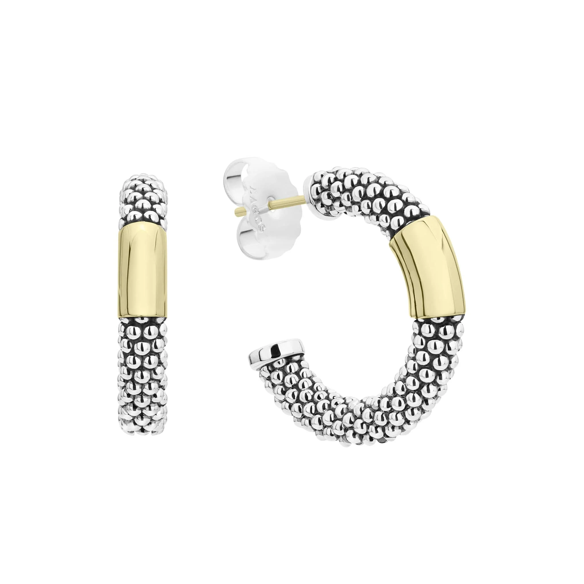 Two-Tone Station Caviar Hoop Earrings - Image 3