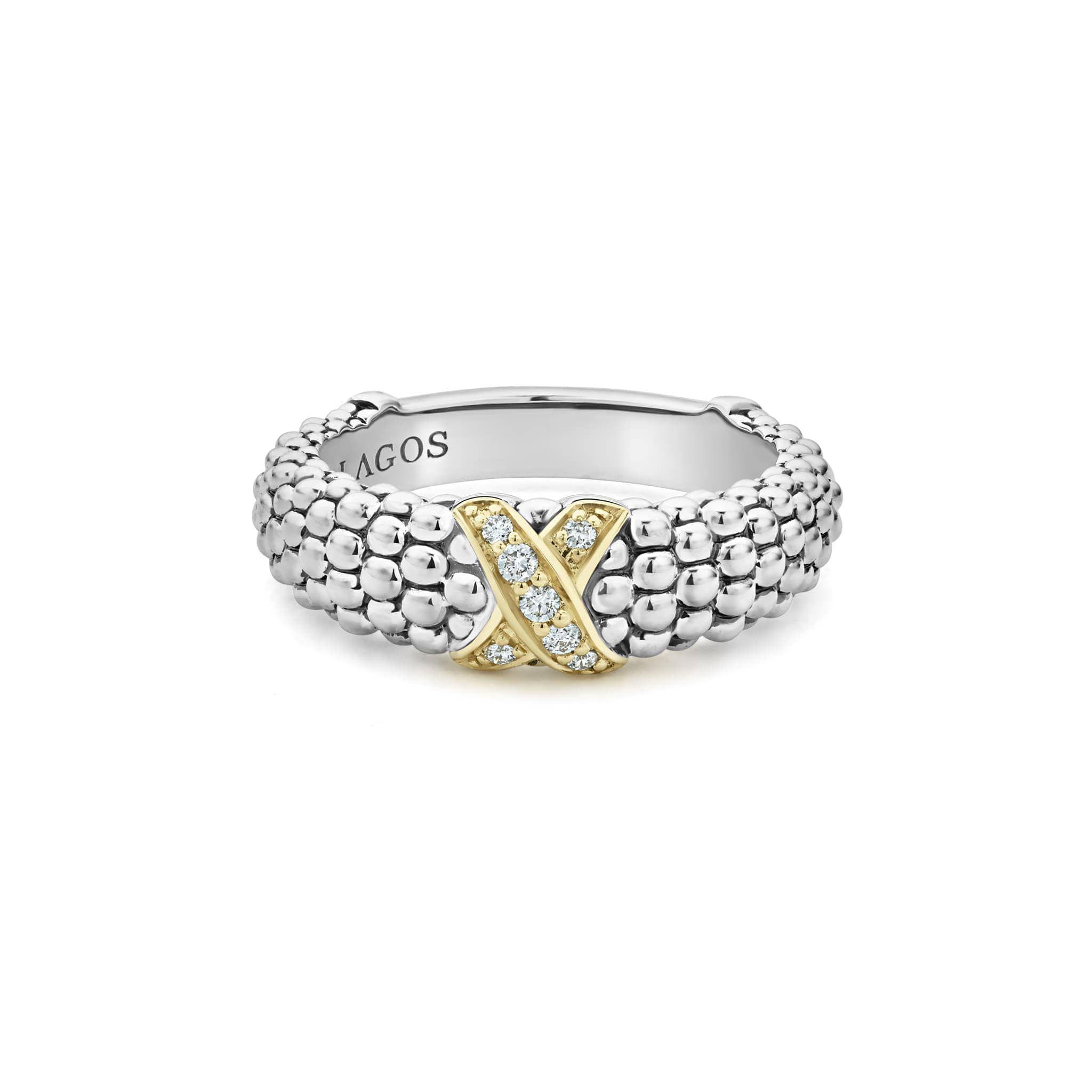 Two-Tone X Caviar Diamond Ring