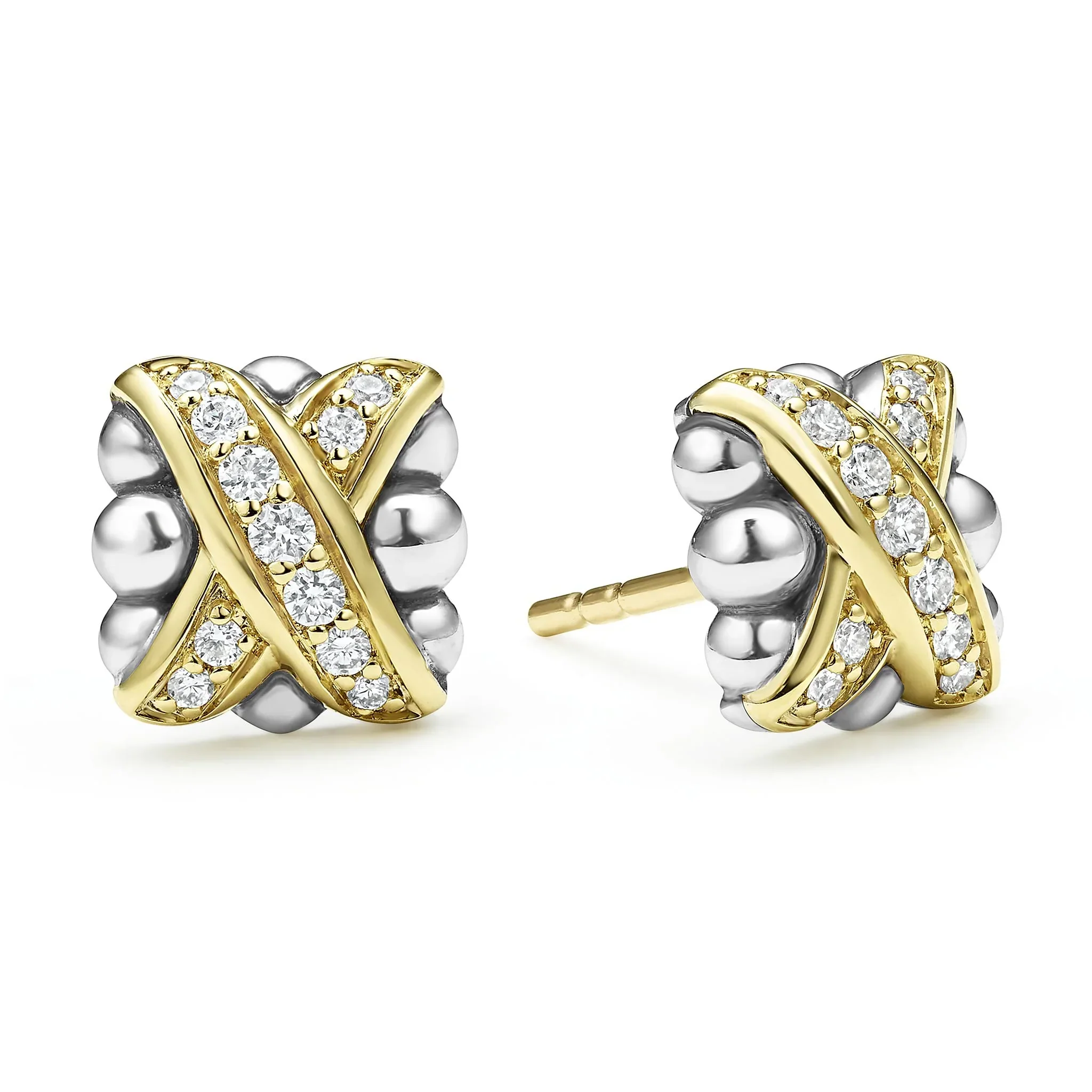 Two-Tone X Diamond Stud Earrings - Image 3