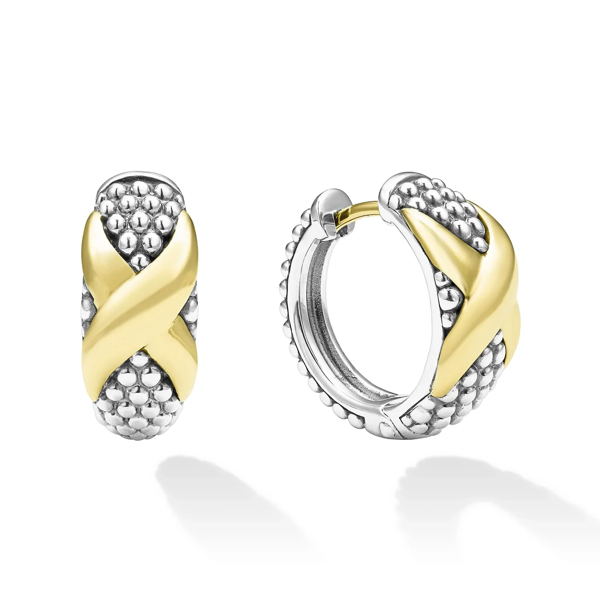 Two-Tone X Huggie Earrings - Image 3