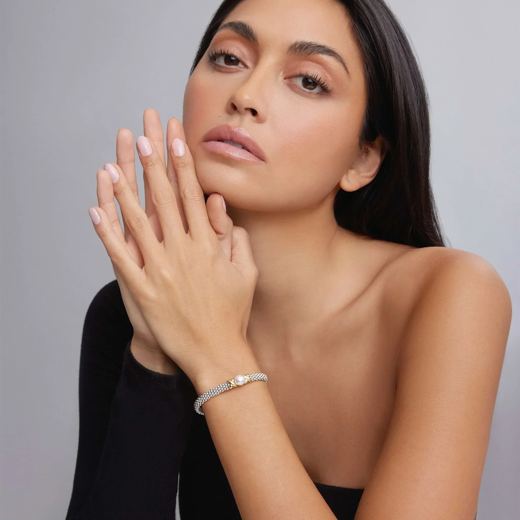 Two-Tone X Pearl Caviar Bracelet | 6mm - Image 2
