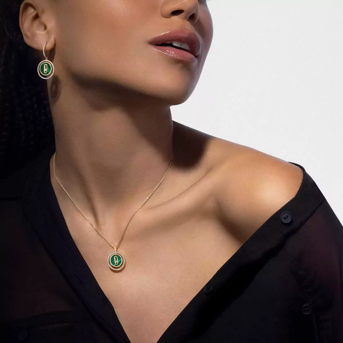 Yellow Gold Diamond & Malachite Necklace - Image 3