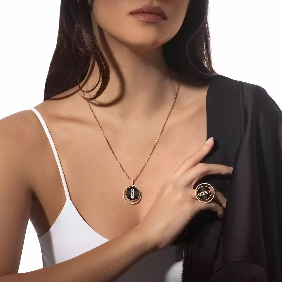Rose Gold Diamond & Onyx Ring - Image 2